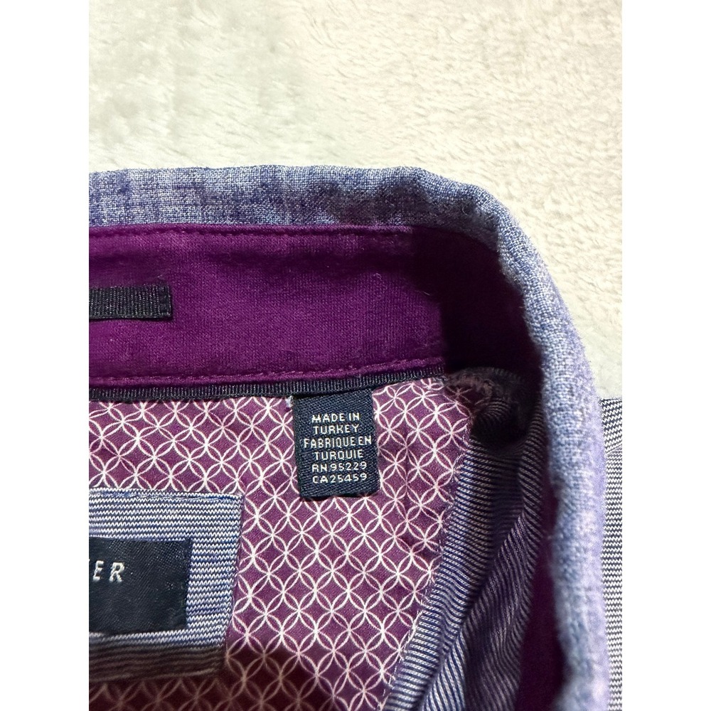Ted Baker Mens Blue Micro Stripe Polo Shirt Short Sleeve Purple Trim Size 4 L - Picture 7 of 10